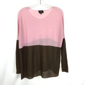 Womens Size Small Rondin Pink and Brown Colorblock Pullover Knit Sweater